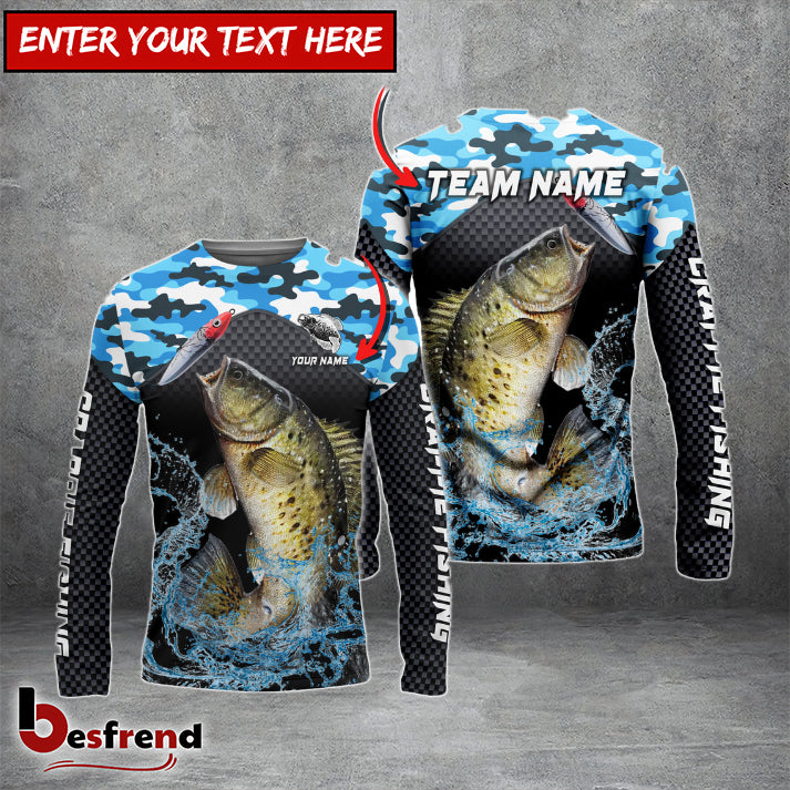 Besfrend Crappie Fishing Blue Camo Sport Custom Name  Team Name 3D Shirts