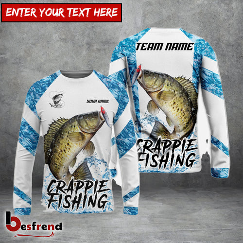 Besfrend Crappie Fishing Blue Camo White Pattern Sport Custom Name  Team Name 3D Shirts