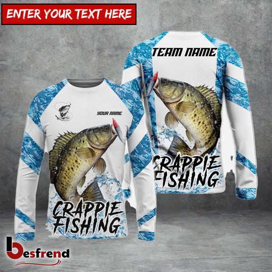 Besfrend Crappie Fishing Blue Camo White Pattern Sport Custom Name  Team Name 3D Shirts