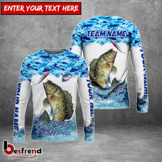 Besfrend Crappie Fishing Blue Water Camo Custom Name  Team Name 3D Shirts