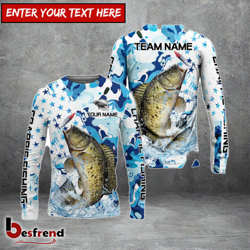 Besfrend Crappie Fishing Blue White American Flag Custom Name  Team Name 3D Shirts
