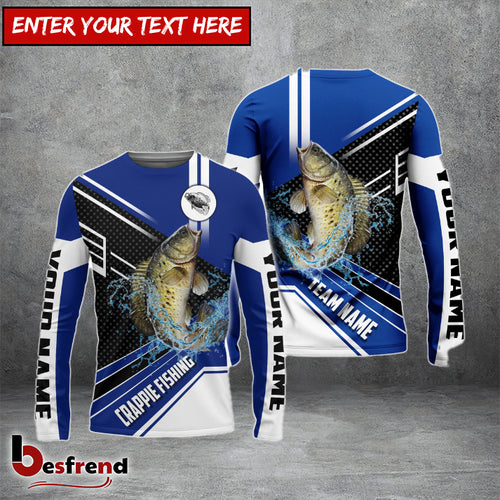 Besfrend Crappie Fishing Blue White Sport Custom Name  Team Name 3D Shirts
