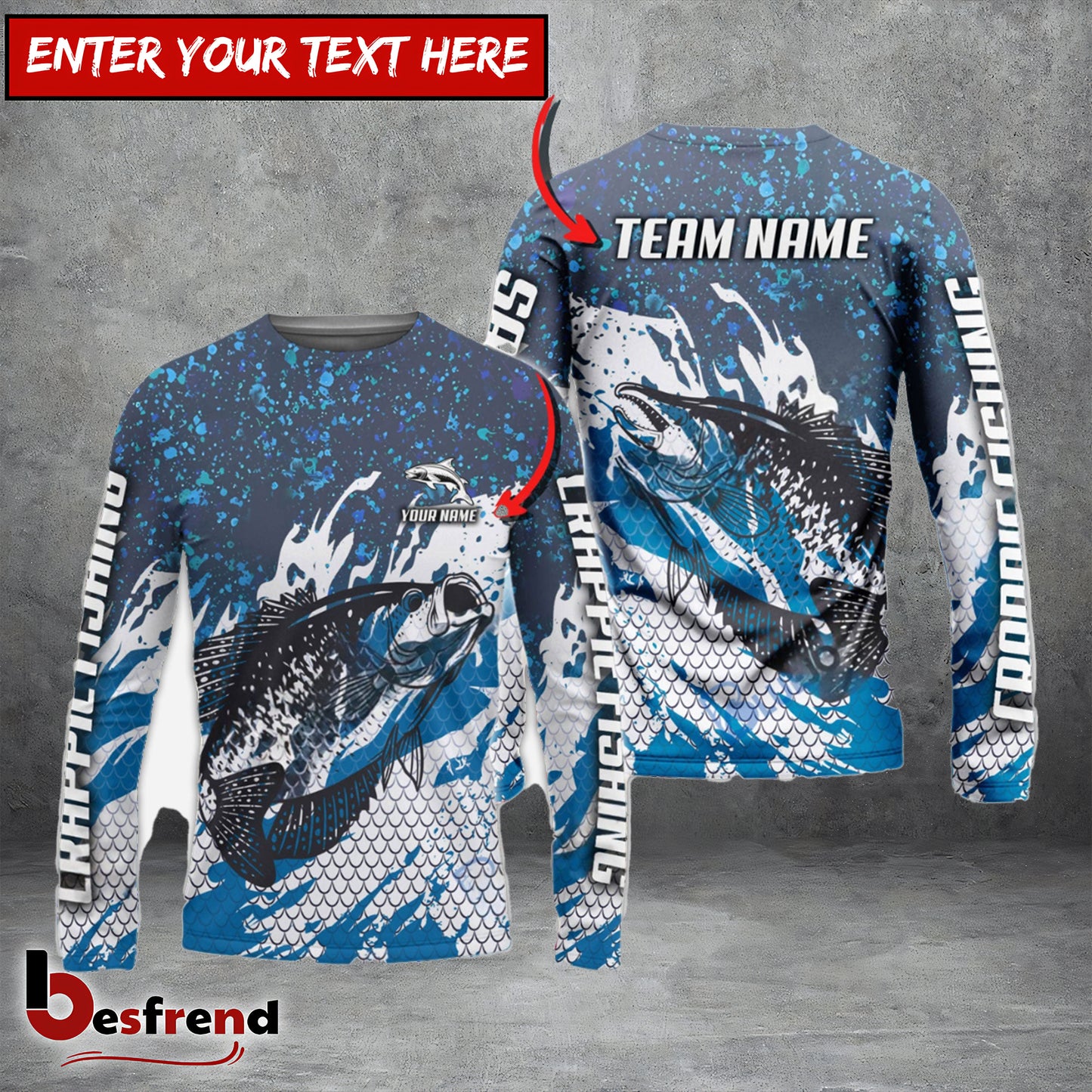 Besfrend Crappie Fishing Bluefin Sport Custom Name  Team Name 3D Shirts