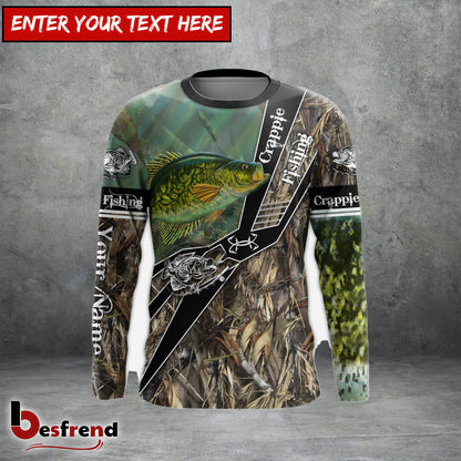 Besfrend Crappie Fishing Camo Freshwater Fish  Customize Name Long Sleeves Fishing Shirts