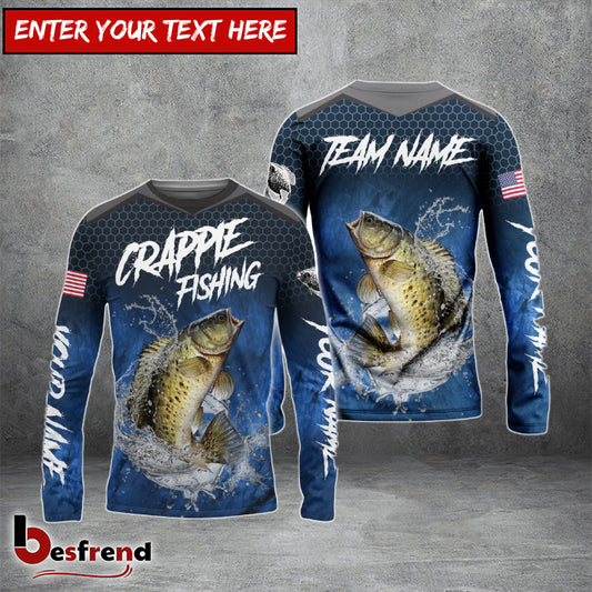 Besfrend Crappie Fishing Dark Blue American Sport Custom Name  Team Name 3D Shirts