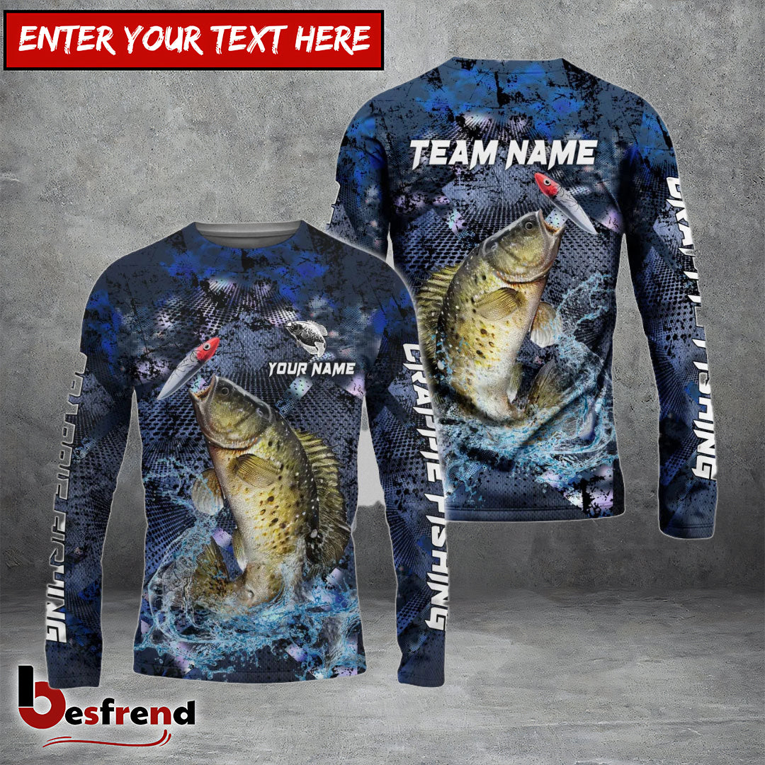 Besfrend Crappie Fishing Dark Blue Camouflage Custom Name  Team Name 3D Shirts