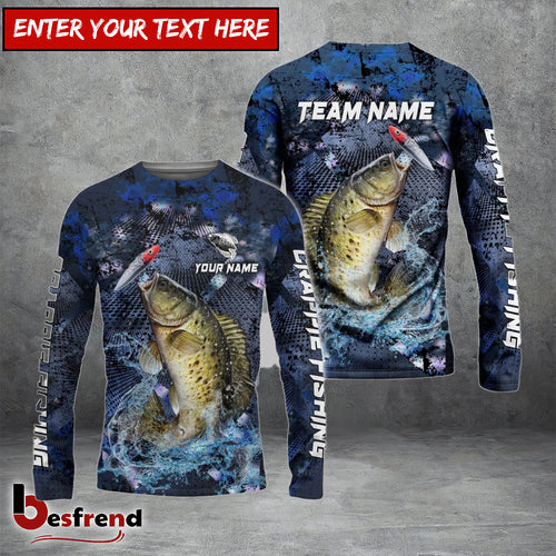 Besfrend Crappie Fishing Dark Blue Camouflage Custom Name  Team Name 3D Shirts