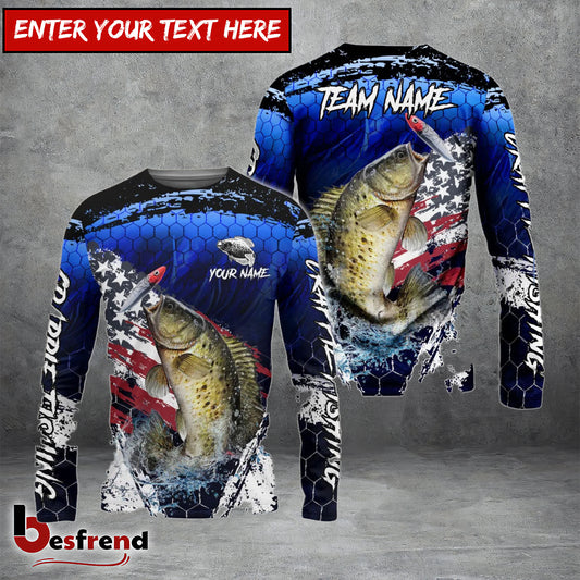 Besfrend Crappie Fishing Dark Blue Scratch American Flag scratch Sport Custom Name  Team Name 3D Shirts