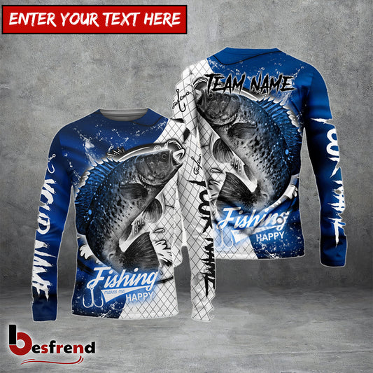 Besfrend Crappie Fishing Dark Blue Skin Sport Custom Name  Team Name 3D Shirts