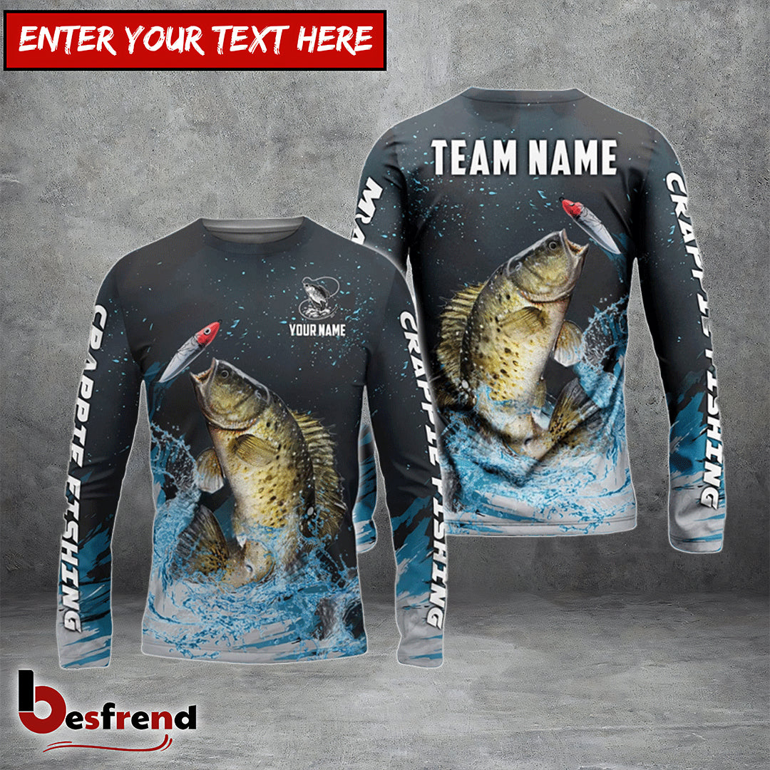 Besfrend Crappie Fishing Dark Blue Sport Custom Name  Team Name 3D Shirts