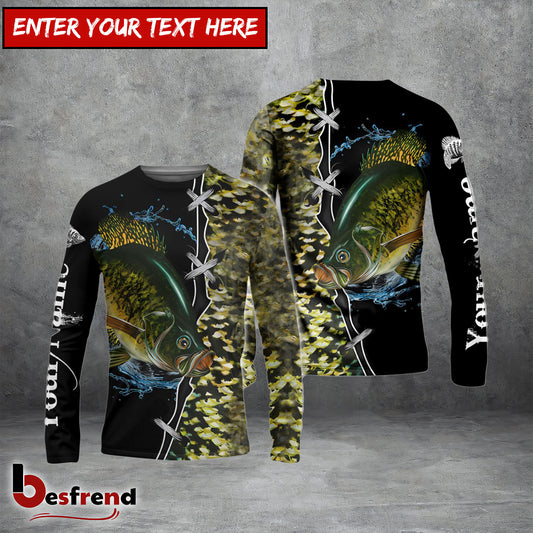 Besfrend Crappie Fishing Green Scale Customize Name Performance Long Sleeve Fishing Shirts