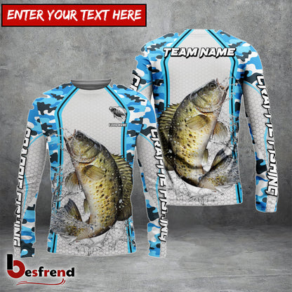Besfrend Crappie Fishing Light Blue Camo Sport Custom Name  Team Name 3D Shirts