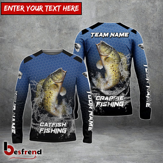 Besfrend Crappie Fishing Navy Hexagon Sport Custom Name  Team Name 3D Shirts