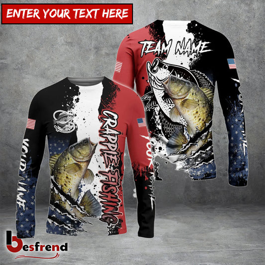 Besfrend Crappie Fishing Paint Scratch American Flag scratch Sport Custom Name  Team Name 3D Shirts