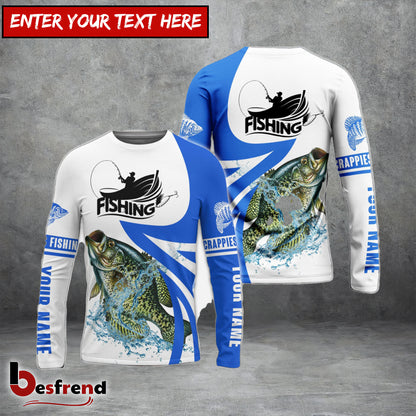 Besfrend Crappie Fishing Personalized White Blue Crappie Fishing 3D Shirt