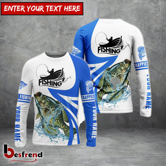 Besfrend Crappie Fishing Personalized White Blue Crappie Fishing 3D Shirt