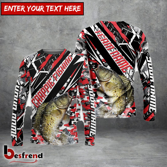 Besfrend Crappie Fishing Red Grunge Camo Custom Name  Team Name 3D Shirts