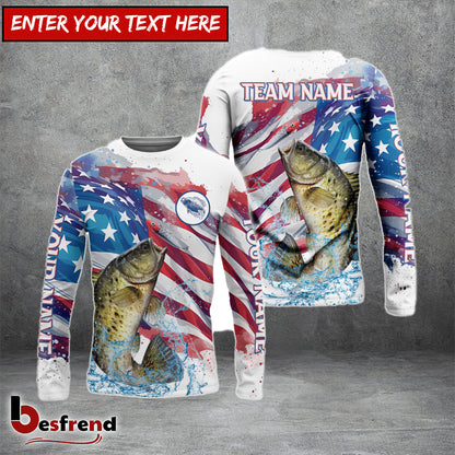 Besfrend Crappie Fishing Watercolor USA Flag Custom Name  Team Name Shirts