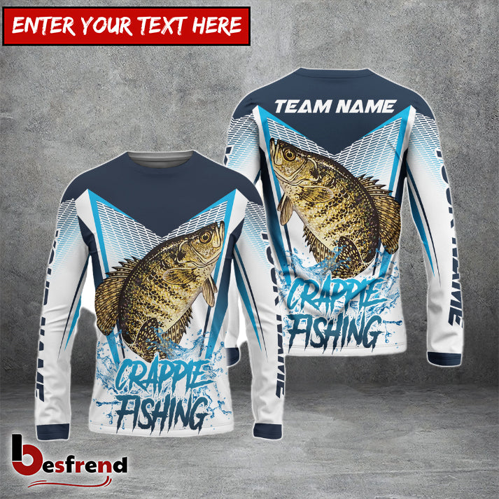 Besfrend Crappie Fishing White Blue Camo Sport Custom Name  Team Name 3D Shirts