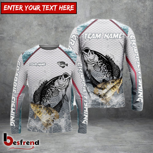 Besfrend Crappie Fishing White Fin Water Silhouette Sport Custom Name  Team Name 3D Shirts