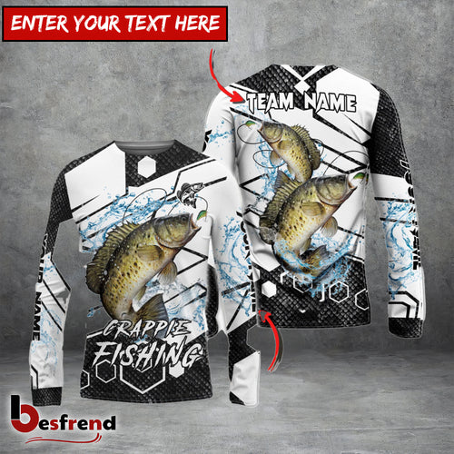 Besfrend Crappie Fishing White Gray Black Hexagon Sport Custom Name  Team Name 3D Shirts