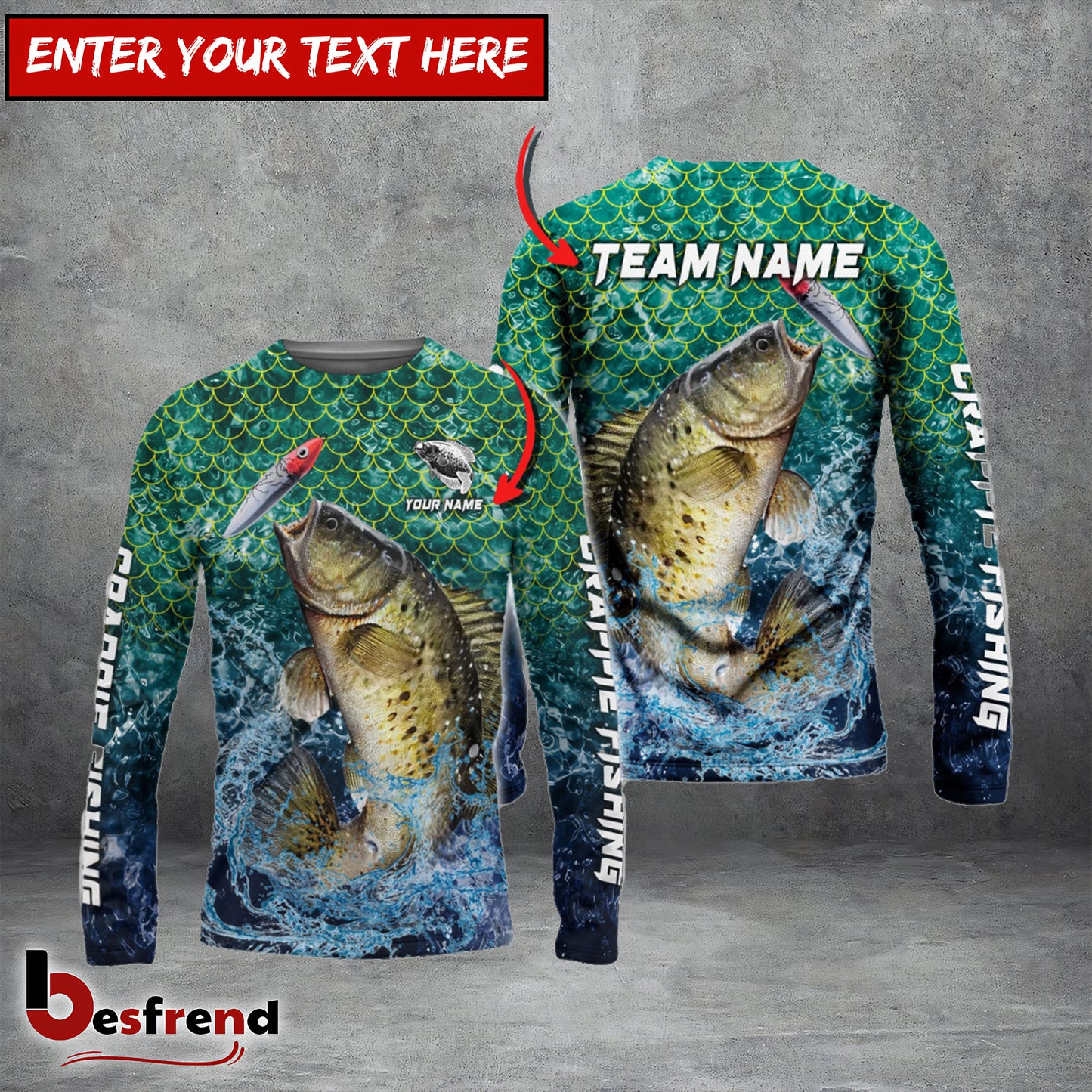 Besfrend Crappie Fishing Yellow Fin Sport Custom Name  Team Name 3D Shirts