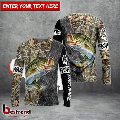Besfrend Custom Largemouth Bass Fishing Camo Personalized Bass Fishing 3D Shirt