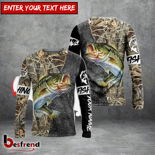 Besfrend Custom Largemouth Bass Fishing Camo Personalized Bass Fishing 3D Shirt