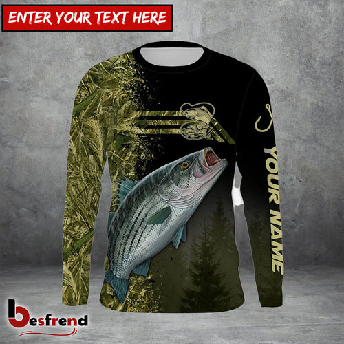 Besfrend Custom Striped Bass Fishing Camouflage Personalized Name 3D Shirts