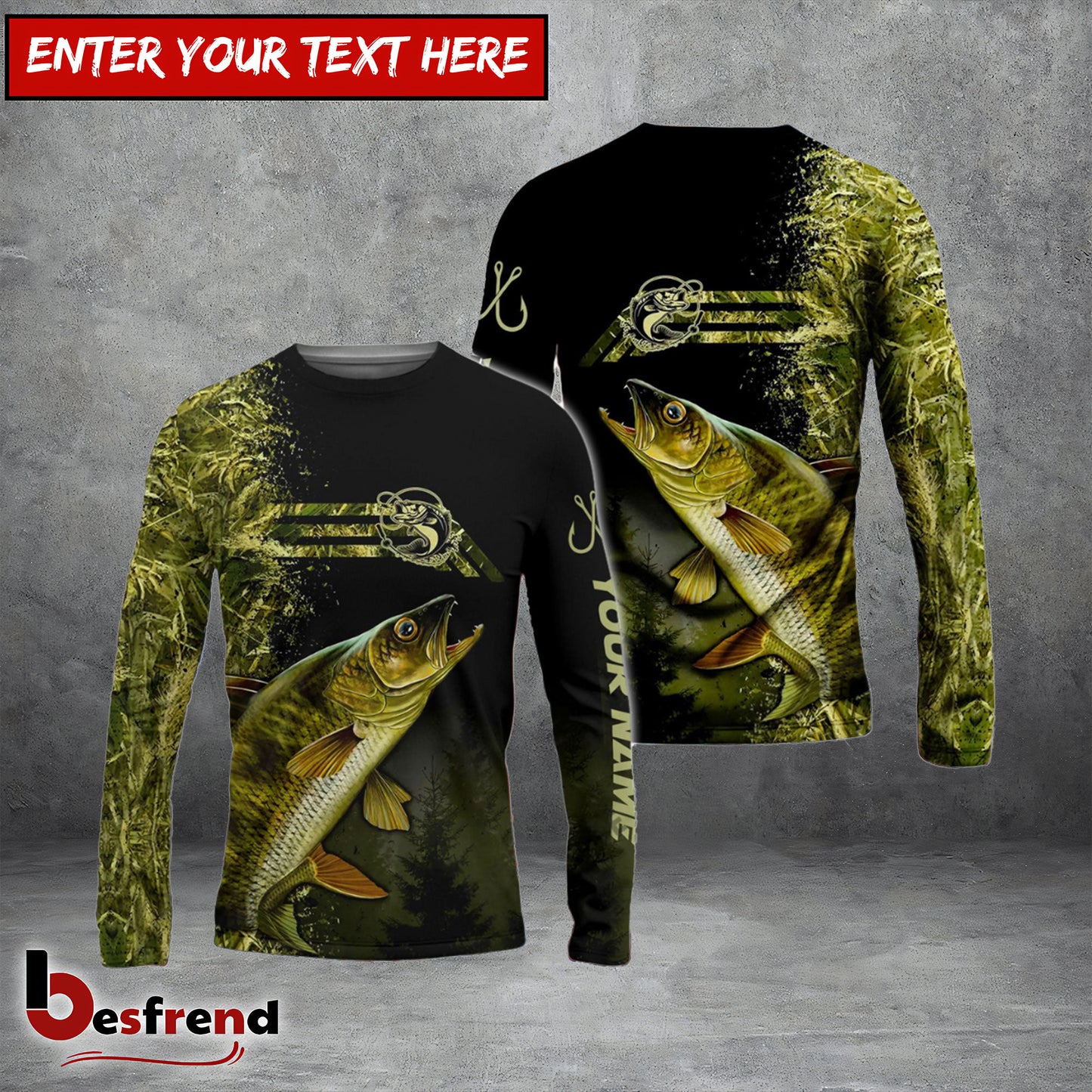Besfrend Custom Walleye Fishing Camouflage Personalized Walleye 3D Shirts