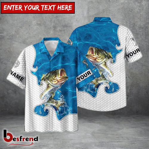 Besfrend Customize Name Bass Fishing Blue Water 3D Shirt