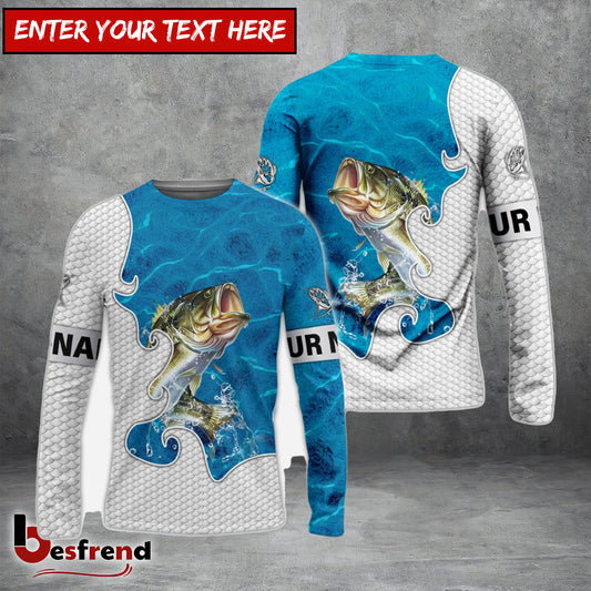 Besfrend Customize Name Bass Fishing Blue Water 3D Shirts
