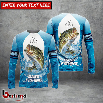 Besfrend Customize Name Bass Fishing Blue Wave 3D Shirts