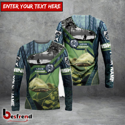 Besfrend Customize Name Catfish Fishing Green 3D Shirts