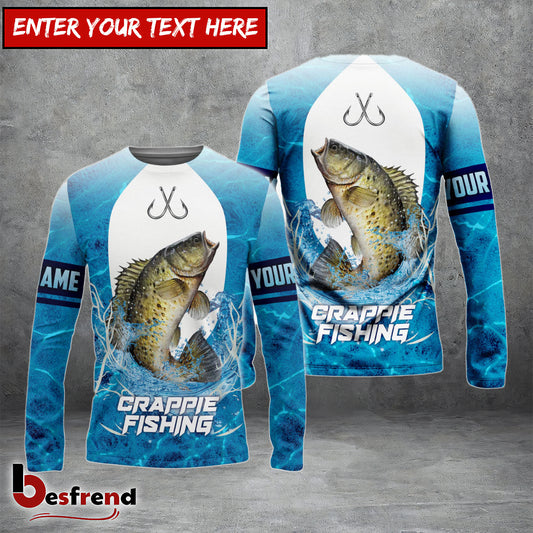 Besfrend Customize Name Crappie Fishing Blue Wave 3D Shirts