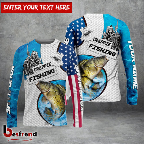 Besfrend Customize Name Crappie Fishing Reaper Blue Water 3D Shirts