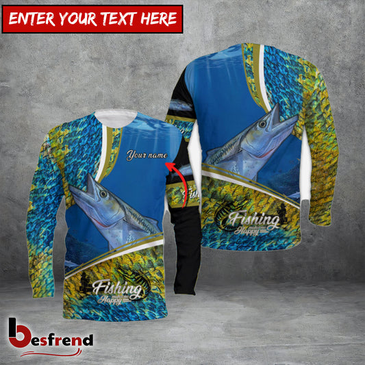 Besfrend Customize Name Fishing Kingfish Makes Me Happy 3D Shirts