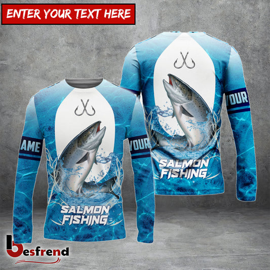 Besfrend Customize Name Salmon Fishing Blue Wave 3D Shirts