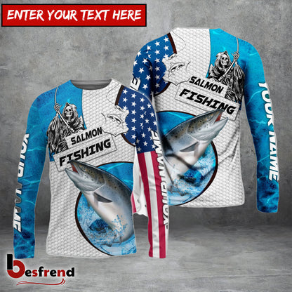 Besfrend Customize Name Salmon Fishing Reaper Blue Water 3D Shirts