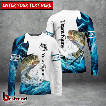 Besfrend Customize Name Team Name Bass Fishing Fishing Water  White 3D Shirts