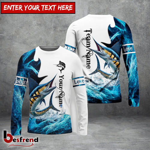 Besfrend Customize Name Team Name Marlin Fishing Water  White 3D Shirts