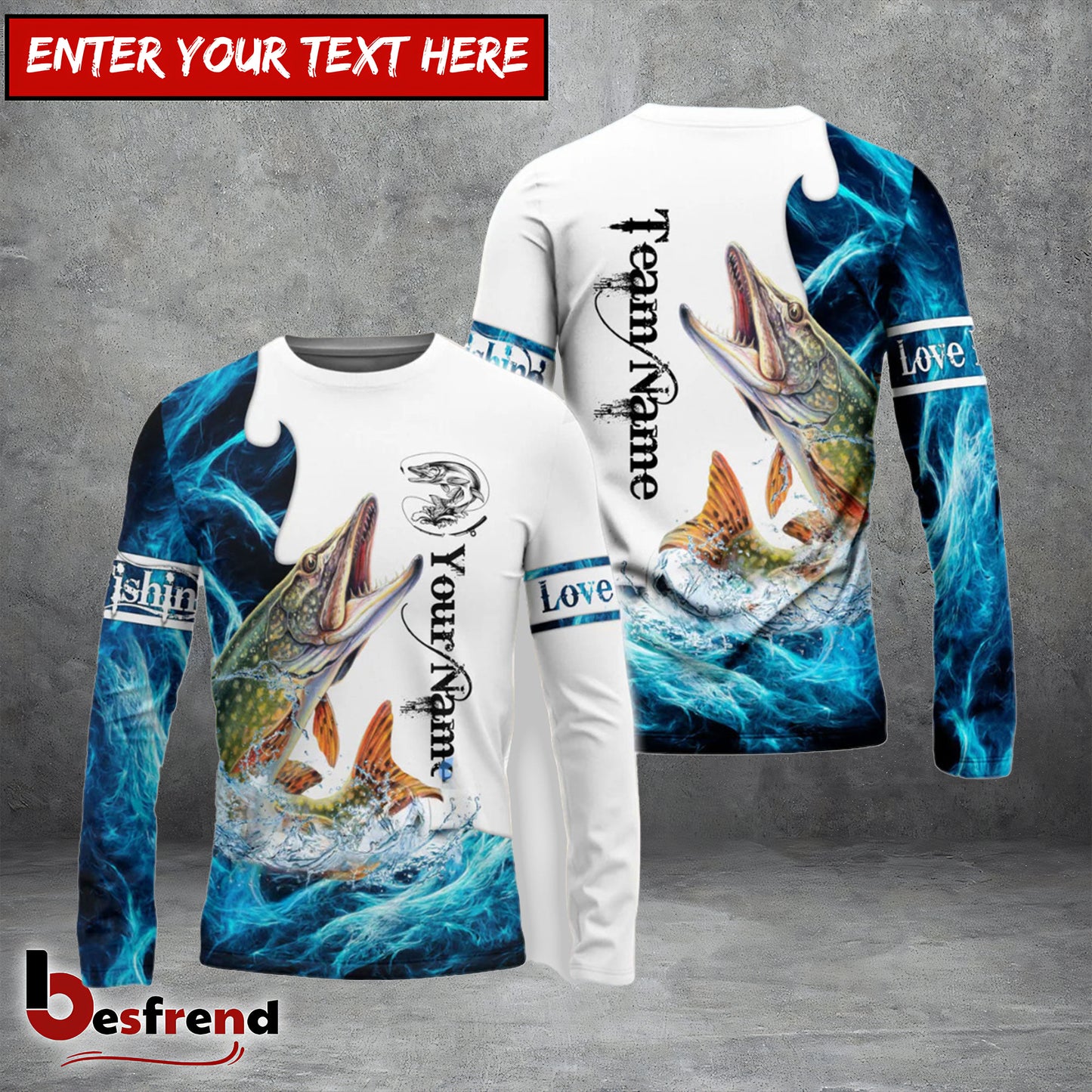 Besfrend Customize Name Team Name Pike Fishing Water  White 3D Shirts