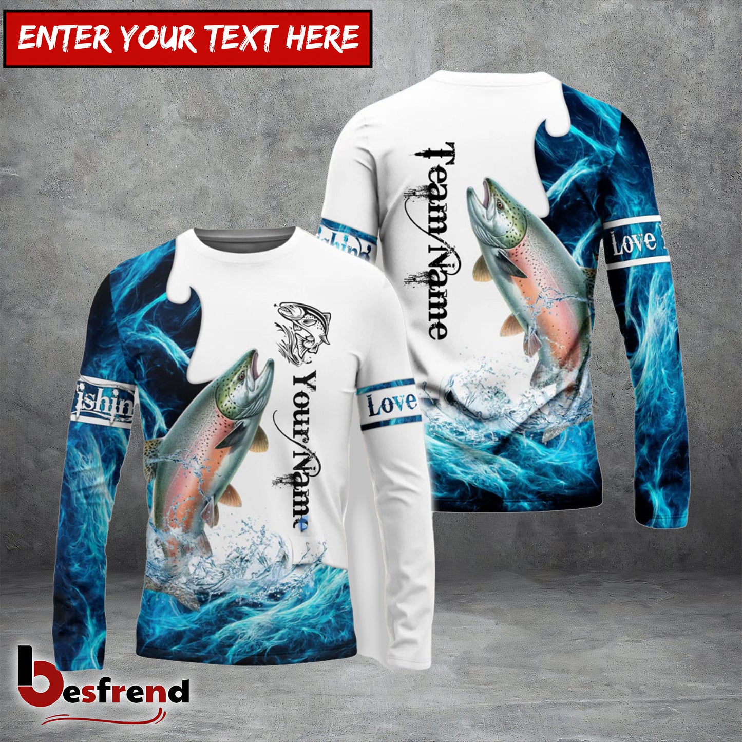 Besfrend Customize Name Team Name Salmon Fishing Water  White 3D Shirts
