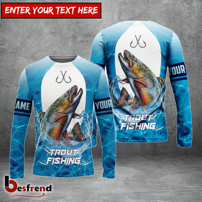 Besfrend Customize Name Trout Fishing Blue Wave 3D Shirts