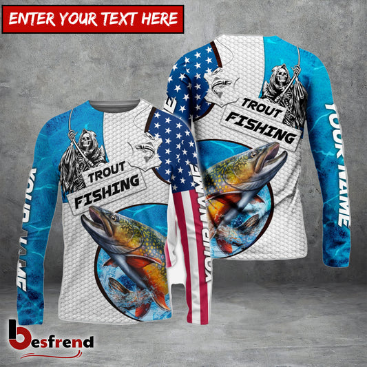Besfrend Customize Name Trout Fishing Reaper Blue Water 3D Shirts