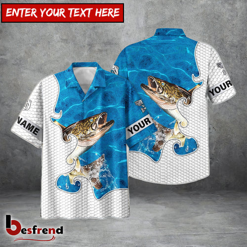Besfrend Customize Name Walleye Fishing Blue Water 3D Shirt
