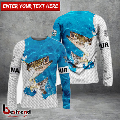 Besfrend Customize Name Walleye Fishing Blue Water 3D Shirts