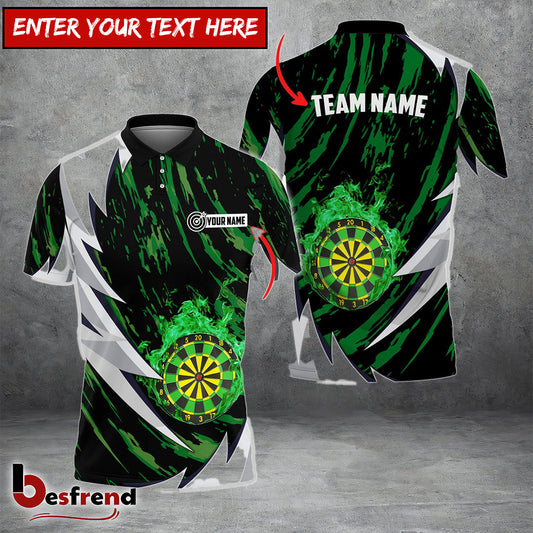 Besfrend Dart Green Fire Personalized Name 3D Shirt