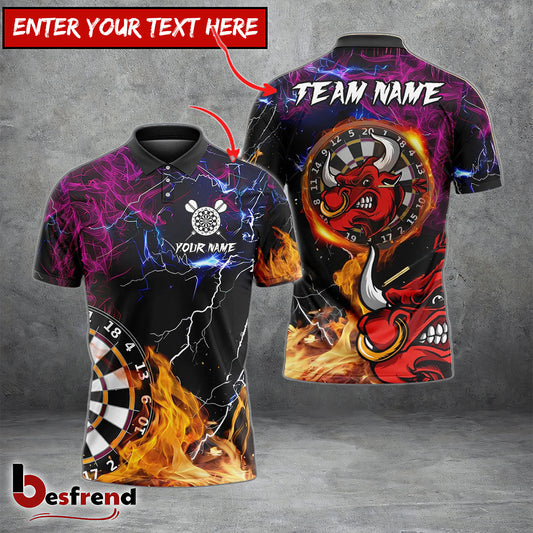 Besfrend Darts Bullseye Flame Thunder Personalized Name Team Name 3D Shirt