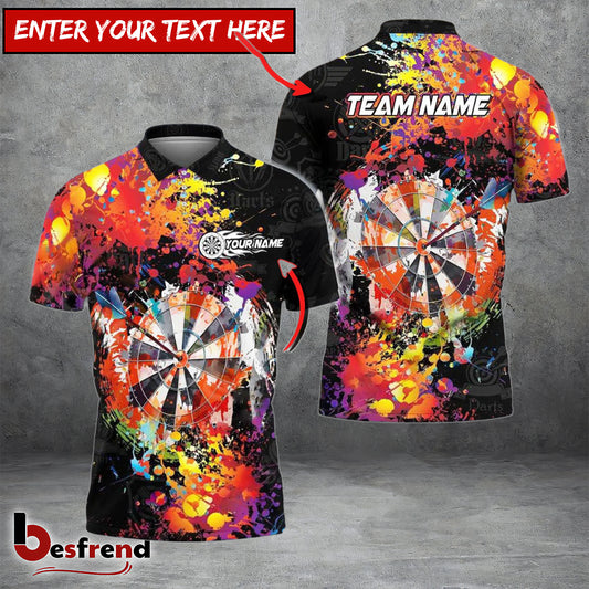 Besfrend Darts Colorful Paint Pattern Personalized Name Team Name Shirt